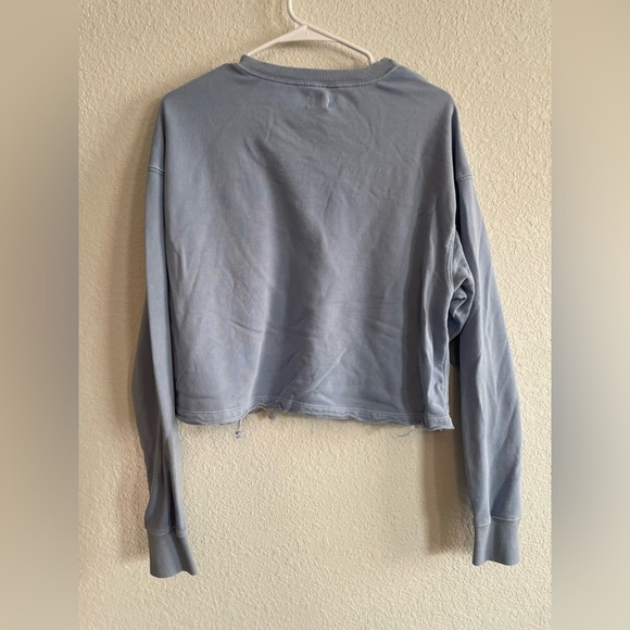 Cotton On Blue Cropped Crew Neck Sweatshirt fringed size M - Picture 2 of 4